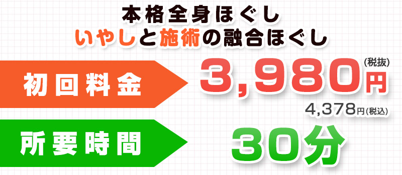 本格ほぐし30分：初回料金