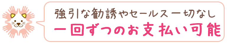 強引な勧誘やセールスなし一回ずつのお支払い可能