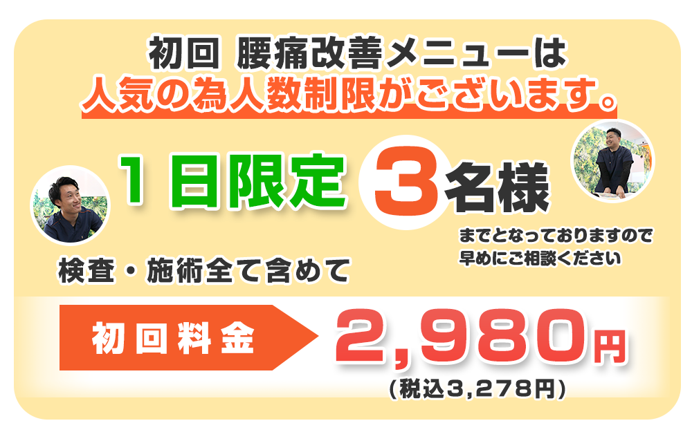 腰痛オファー：2,980円